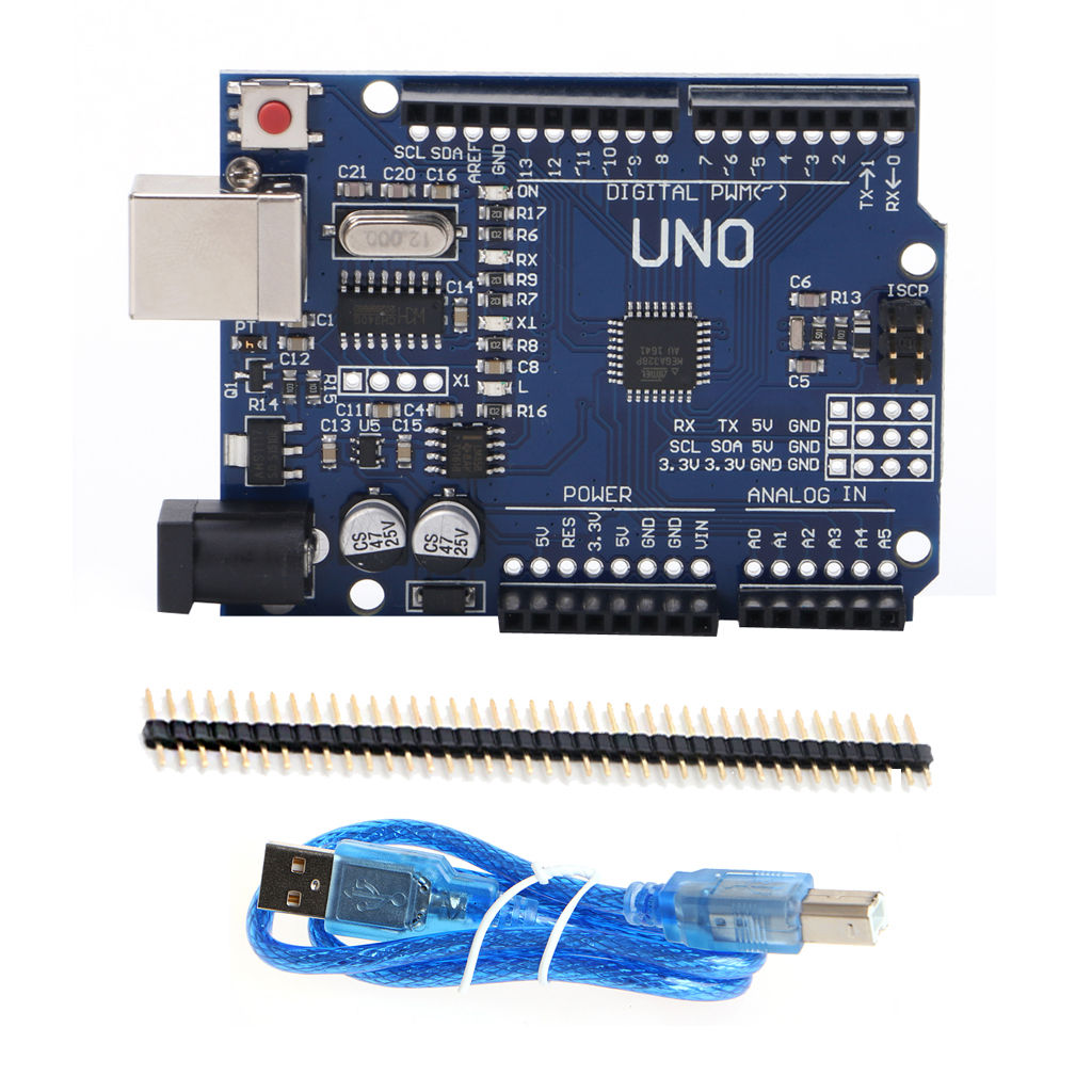 Uno clone with USB cable and extra male headers