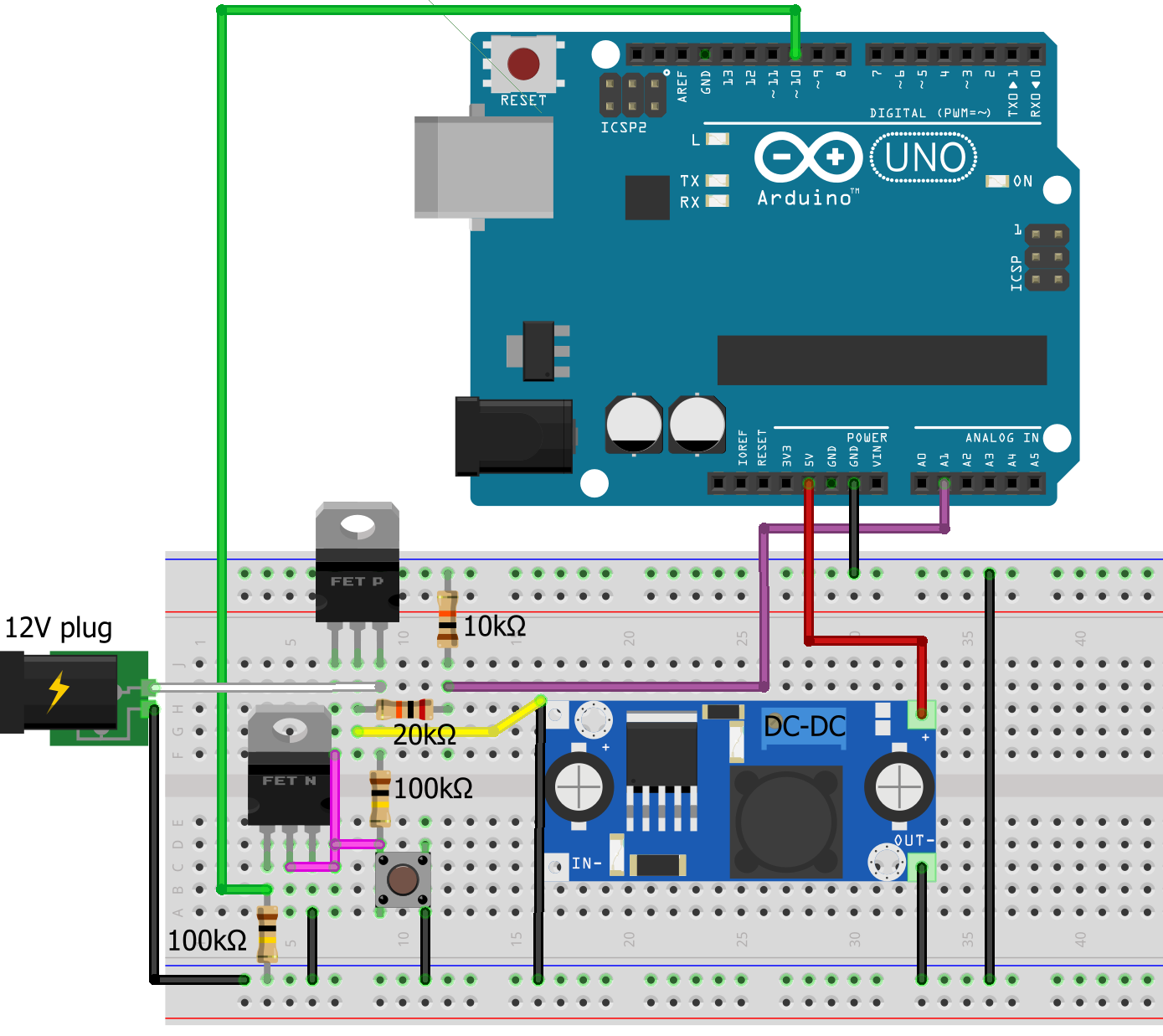 Build of the circuit on breadboard Discharge protection build